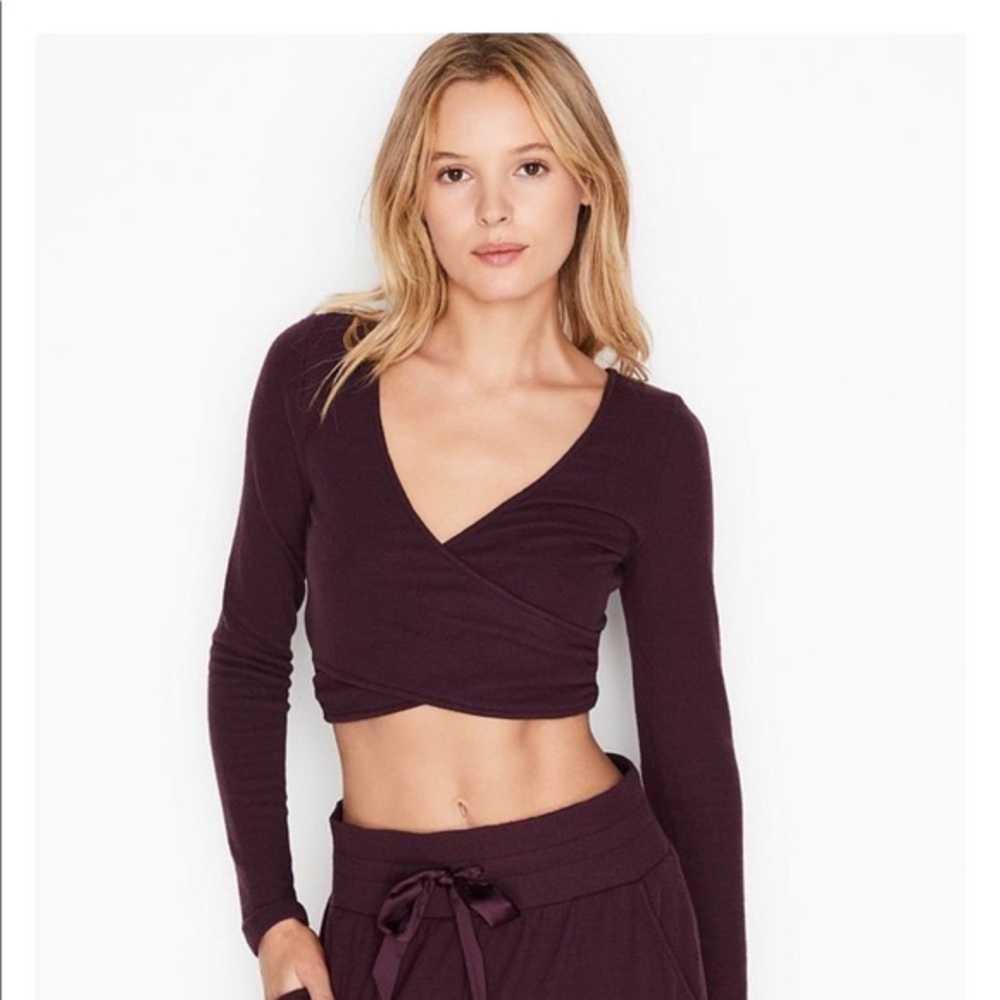 Victoria’s Secret Long Sleeve Wrap Lounge Crop Top NWT Plum Purple M